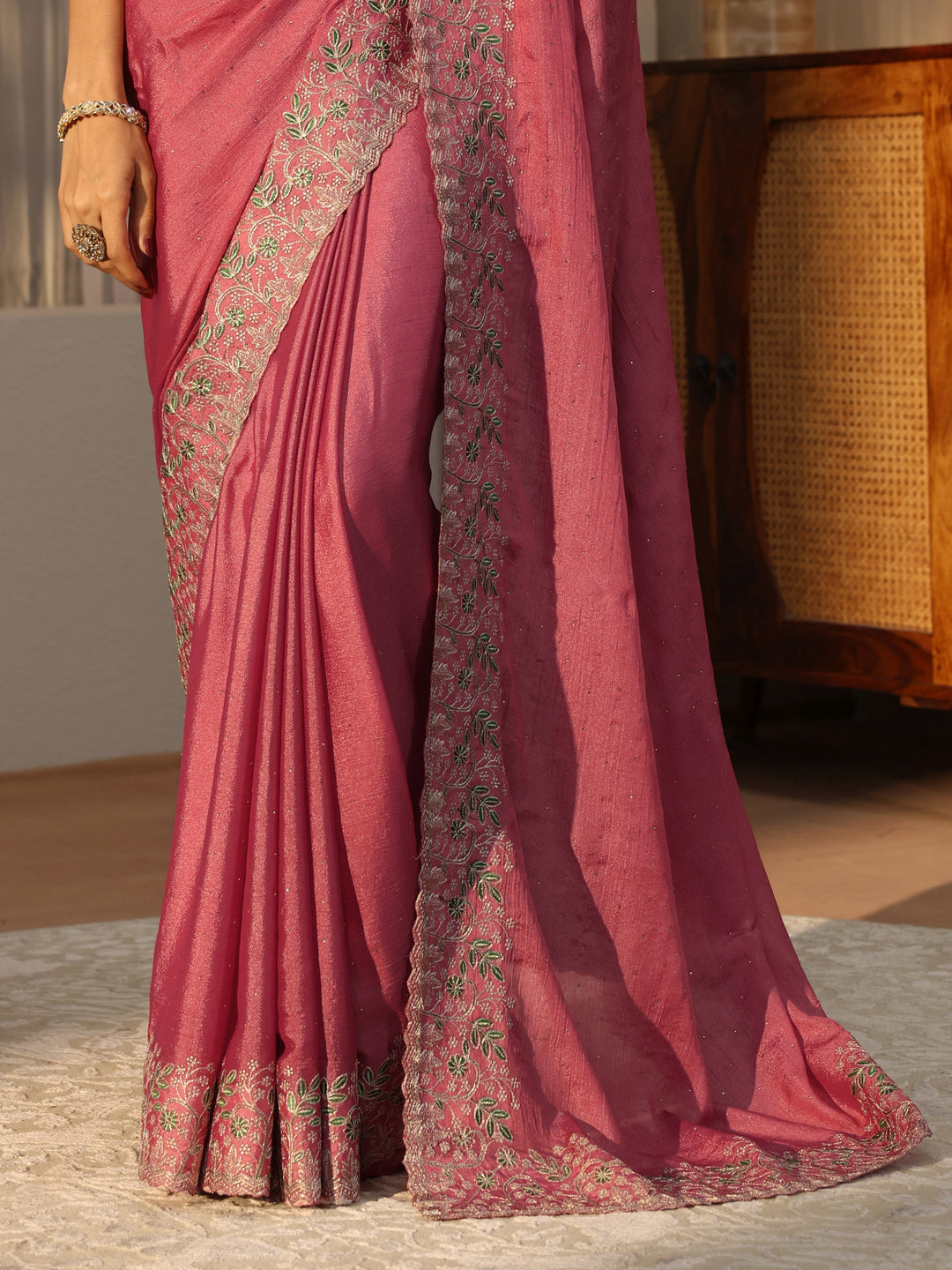 Dusty Rose Pink Embellished Chiffon Saree