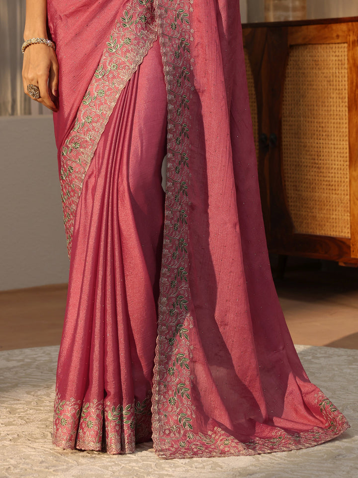 Dusty Rose Pink Embellished Chiffon Saree