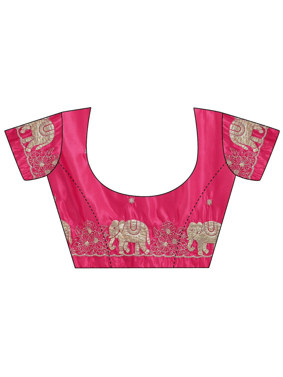Libas Rani Pink Embellished Satin Saree with Gaja Motif Border