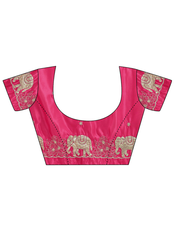 Libas Rani Pink Embellished Satin Saree with Gaja Motif Border
