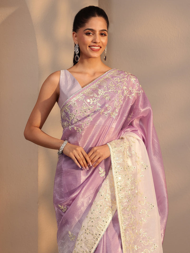 Libas Purple Floral Embellished Ombre Satin Saree