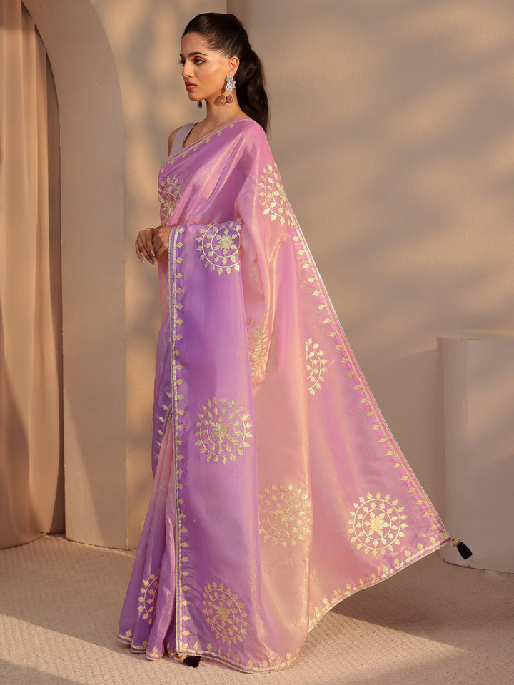 Libas Lavender Ethnic Embroidered Ombre Satin Saree