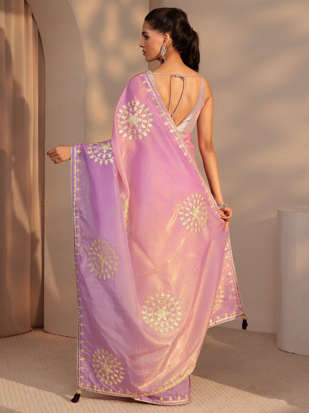 Libas Lavender Ethnic Embroidered Ombre Satin Saree