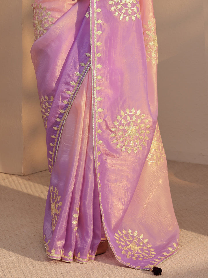 Libas Lavender Ethnic Embroidered Ombre Satin Saree