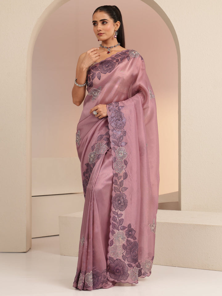 Libas Mauve Floral Embroidered Net Saree