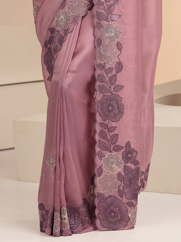Libas Mauve Floral Embroidered Net Saree
