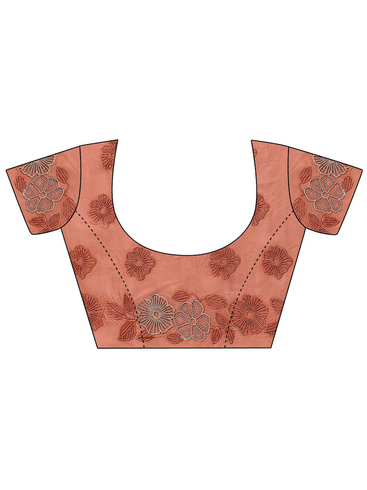 Libas Peach Floral Embroidered Net Saree