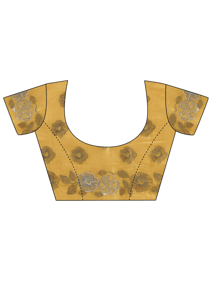 Libas Mustard Floral Embroidered Net Saree