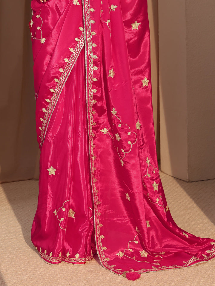Libas Fuchsia Pink Embellished Satin Saree