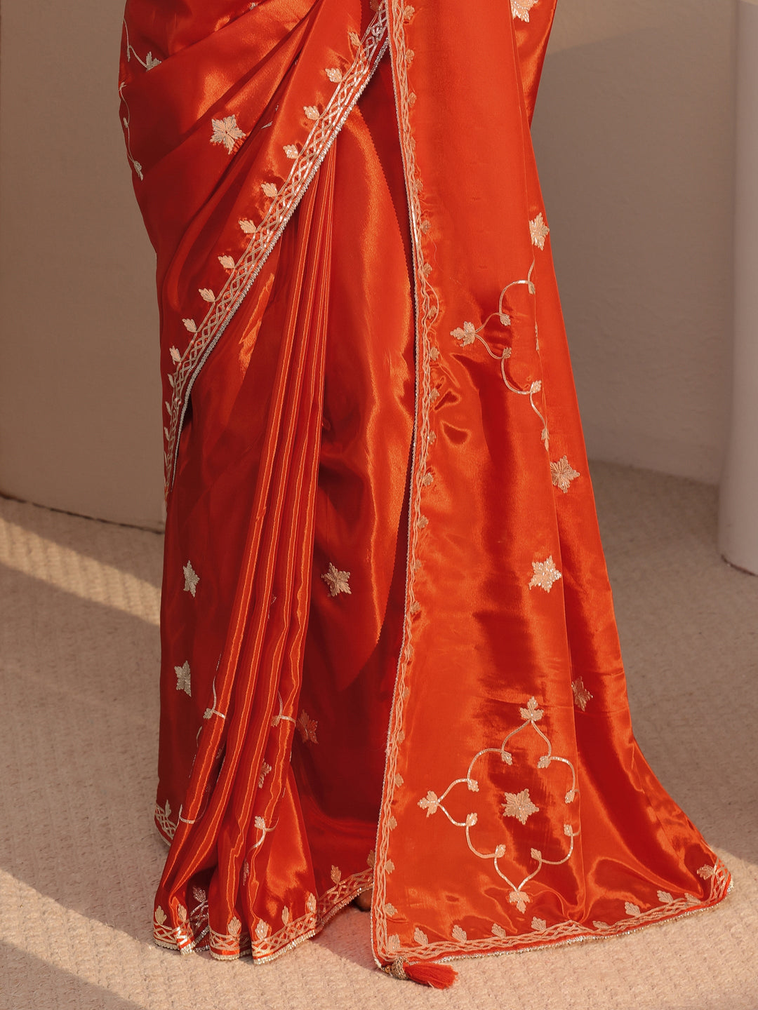 Libas Orange Embellished Satin Saree
