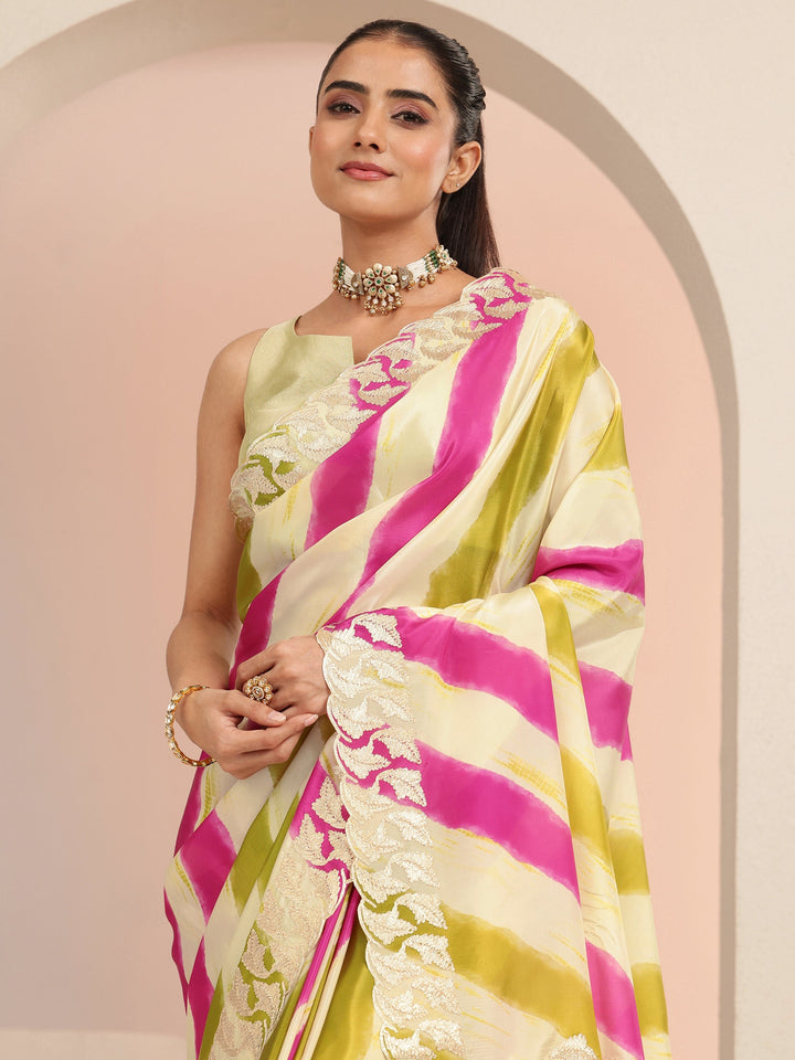 Libas Multi Color Leheriya Printed Satin Saree