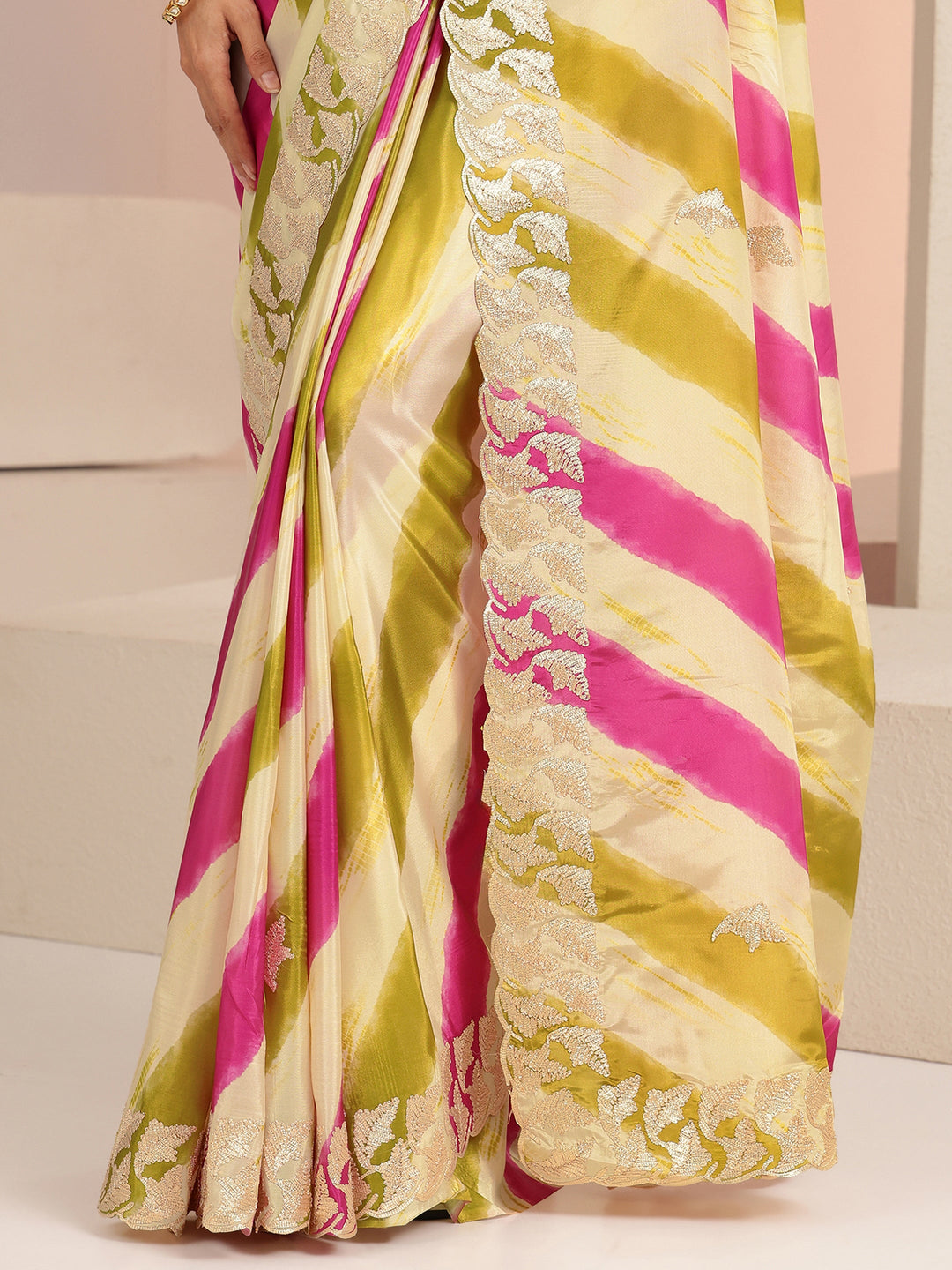 Libas Multi Color Leheriya Printed Satin Saree