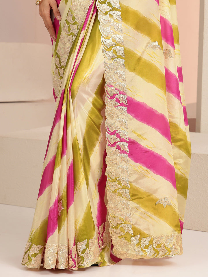 Libas Multi Color Leheriya Printed Satin Saree