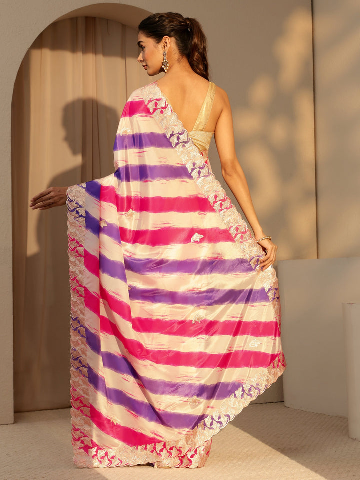 Libas Multi Color Leheriya Printed Satin Saree