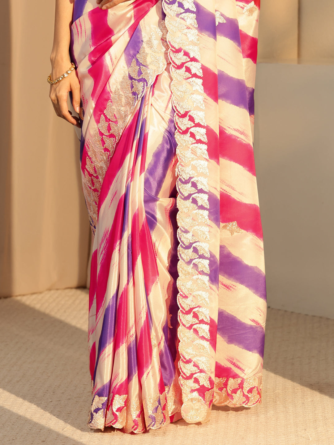 Libas Multi Color Leheriya Printed Satin Saree