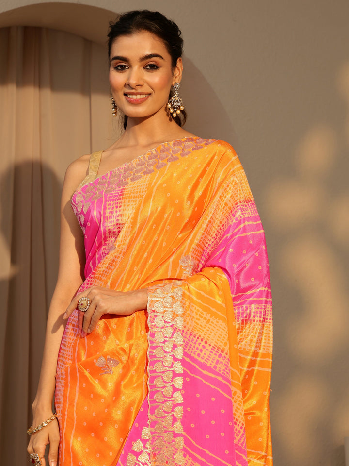 Libas Multi Color Bandhani Printed Satin Saree