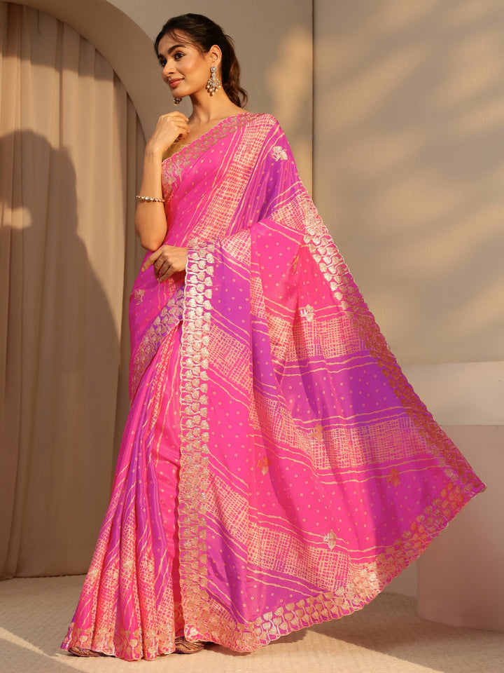 Libas Multi Color Bandhani Printed Satin Saree