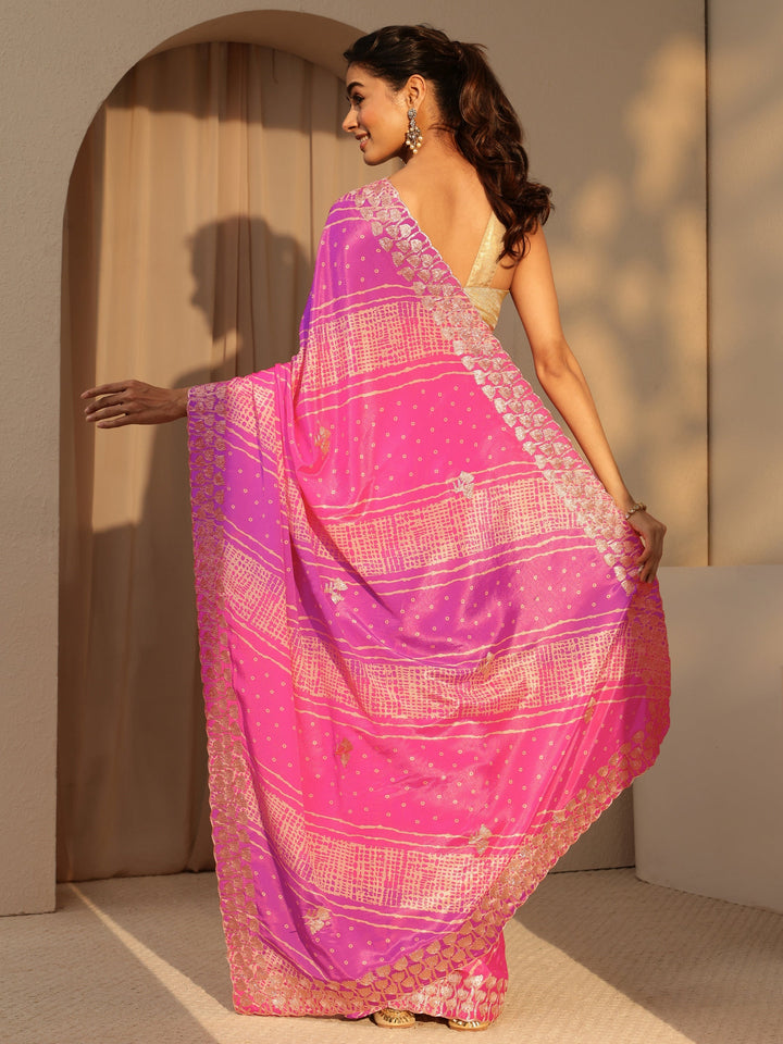 Libas Multi Color Bandhani Printed Satin Saree