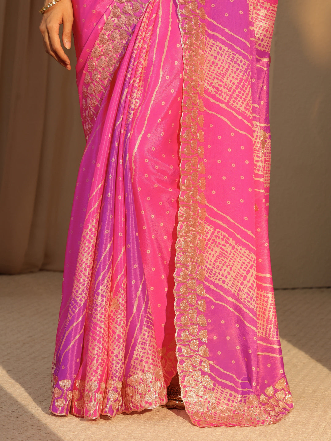 Libas Multi Color Bandhani Printed Satin Saree