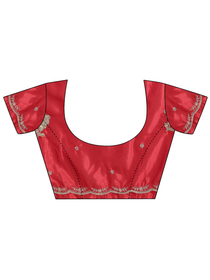 Libas Crimson Red Floral Embellished Satin Saree