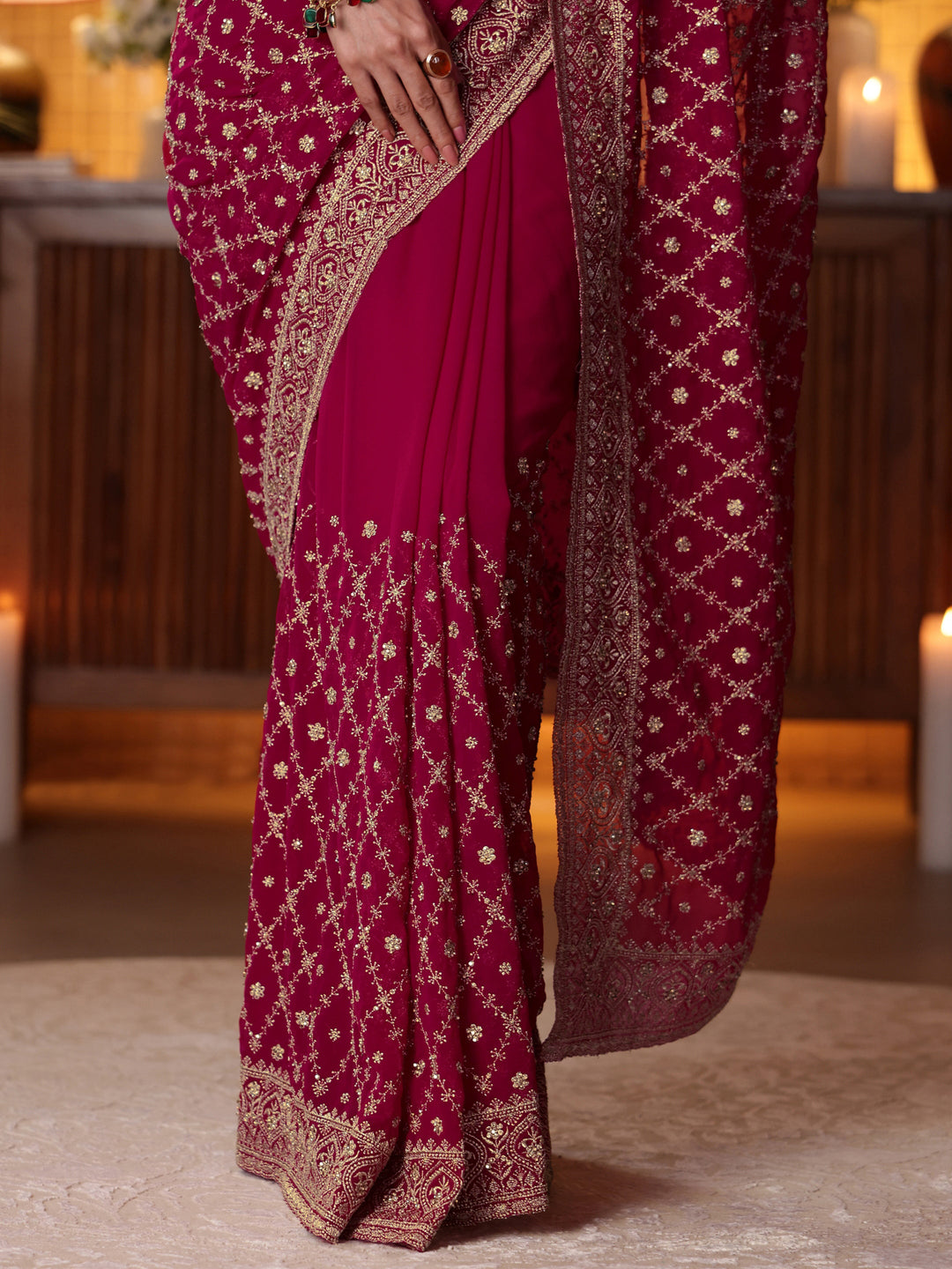 Libas Pink Floral Embroidered Georgette Saree
