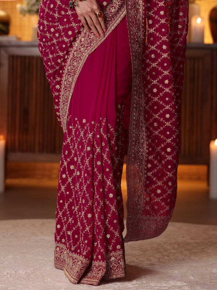 Libas Pink Floral Embroidered Georgette Saree