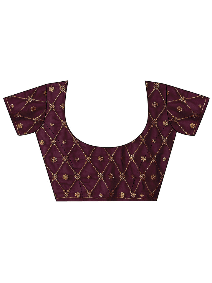 Libas Burgundy Floral Embroidered Georgette Saree