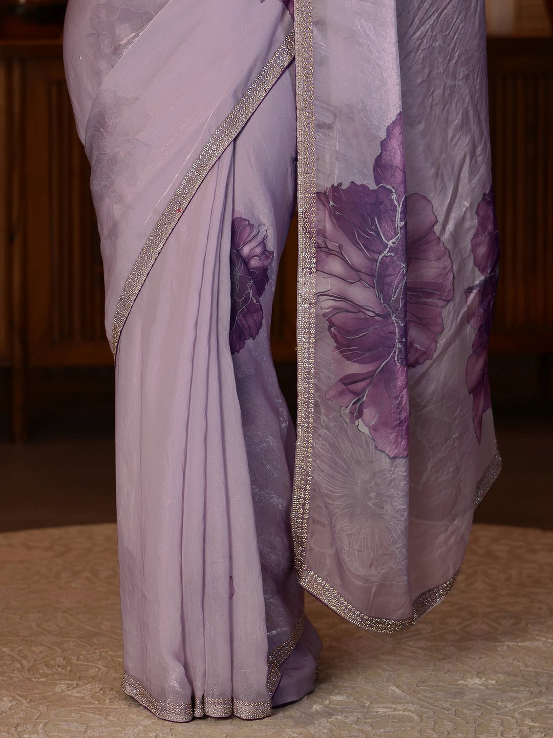 Libas Lavender Floral Printed Tissue Saree
