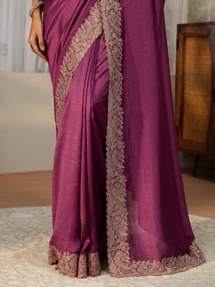 Mauve Silk Blend Saree with Embellished Border