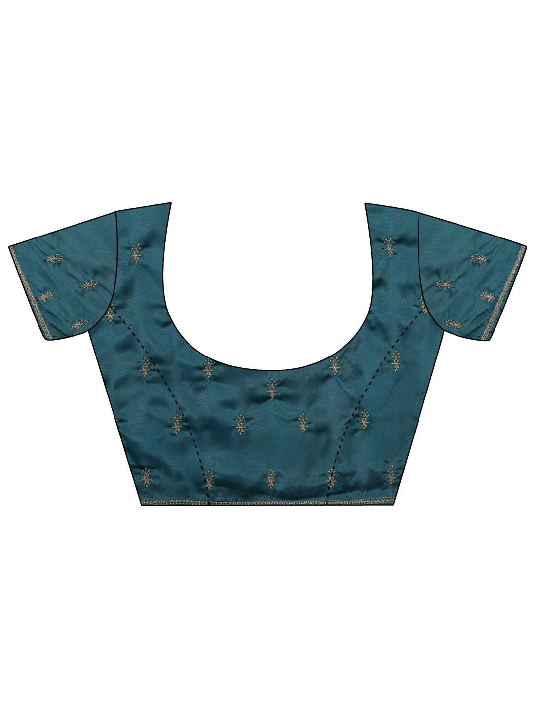 Aqua Blue Floral Embroidered Satin Saree