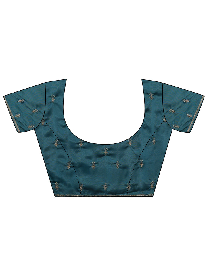 Aqua Blue Floral Embroidered Satin Saree