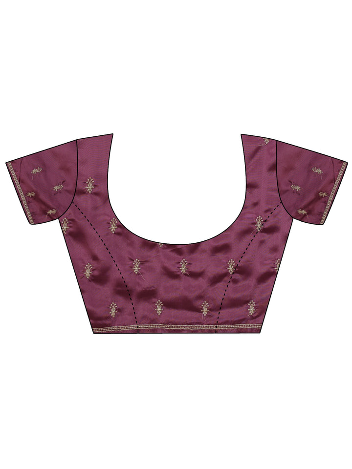 Mauve Floral Embroidered Satin Saree