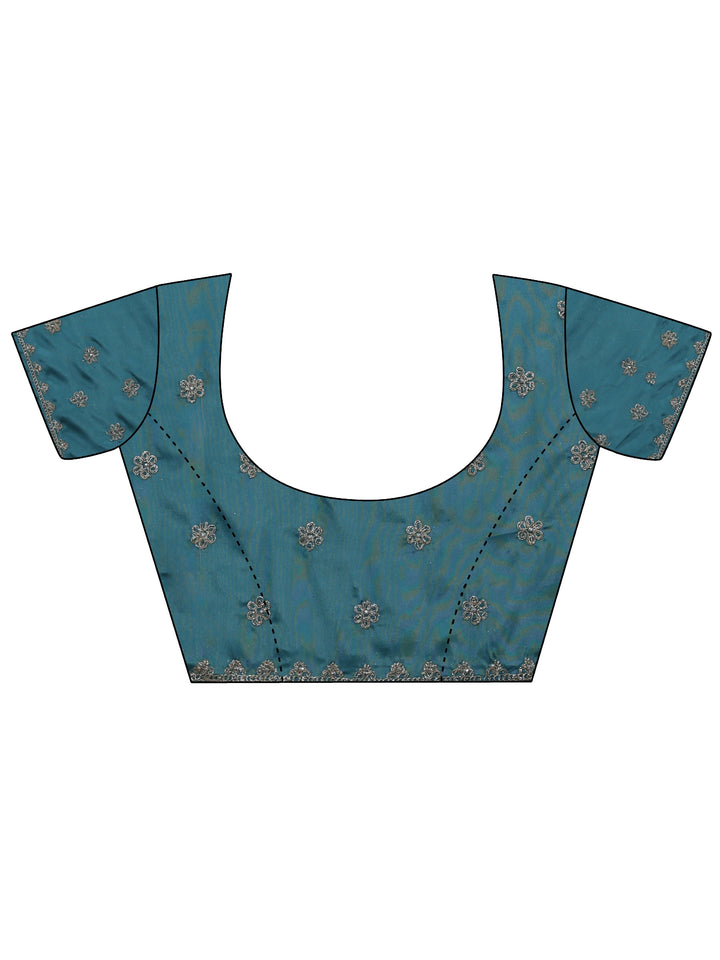 Dusty Blue Ethnic Embroidered Satin Saree