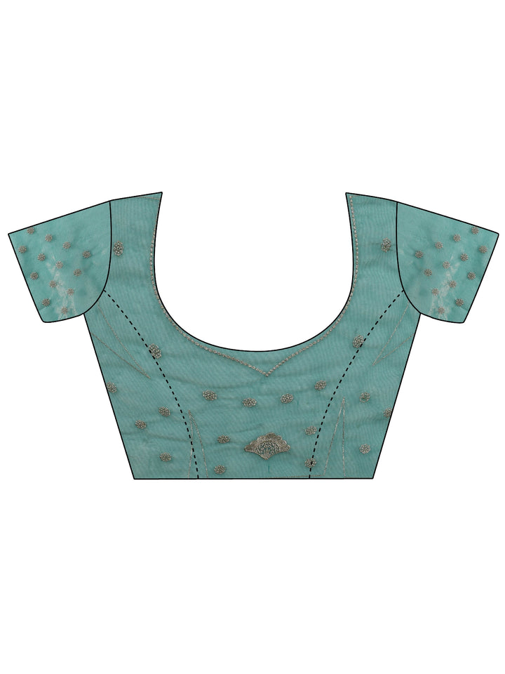 Sea Green Ethnic Embroidered Net Saree
