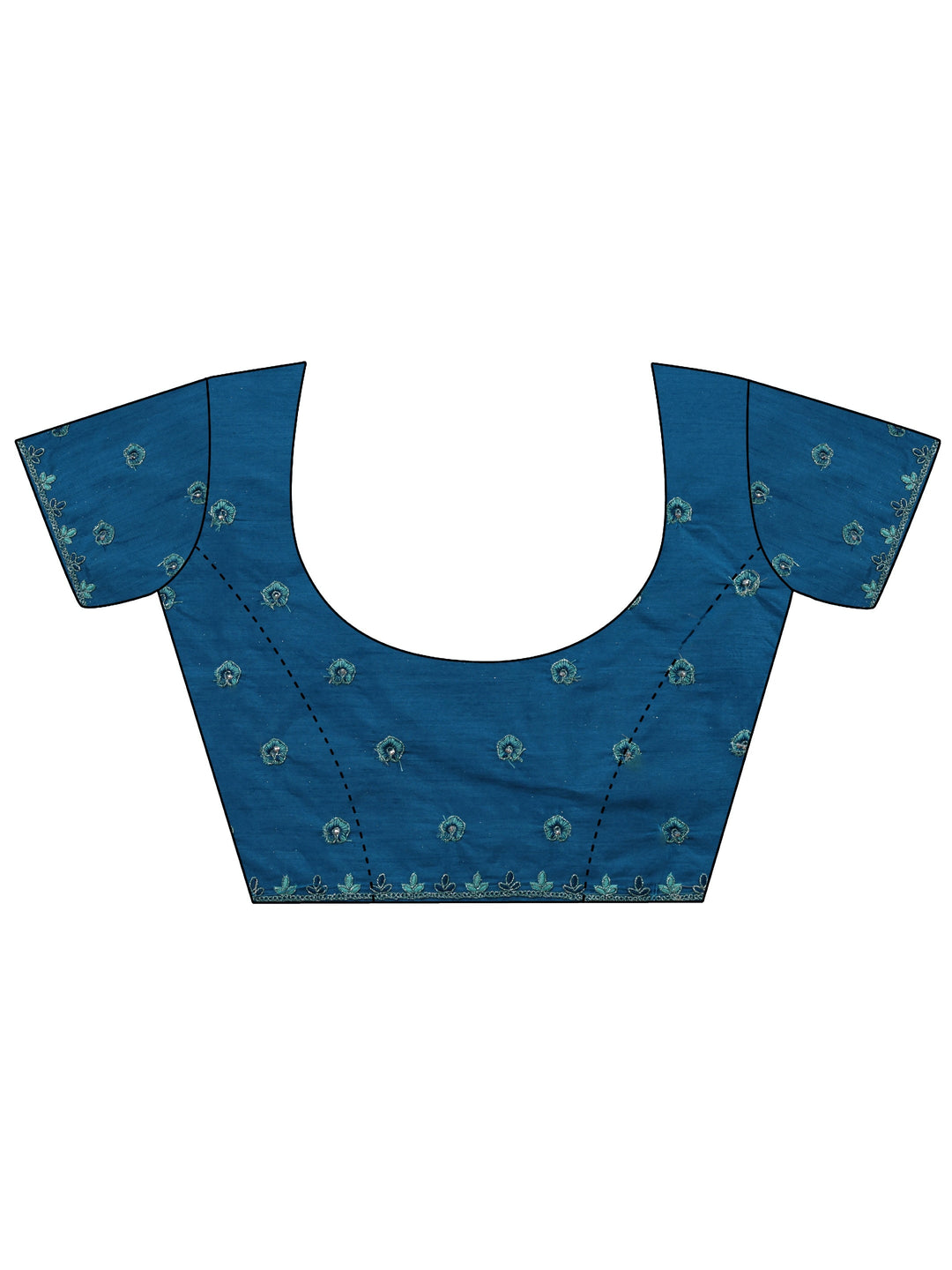 Dusty Blue Floral Embroidered Satin Saree