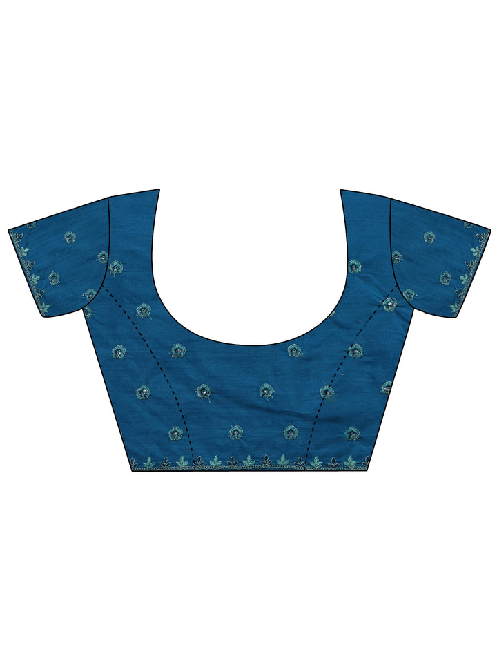 Dusty Blue Floral Embroidered Satin Saree