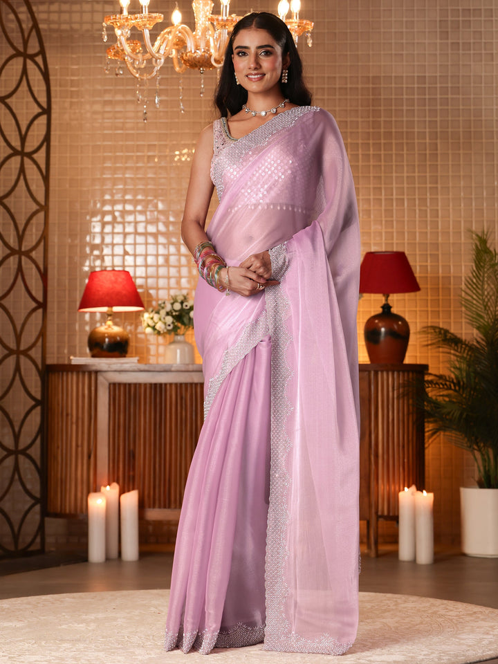 Libas Lavender Solid Tissue Saree