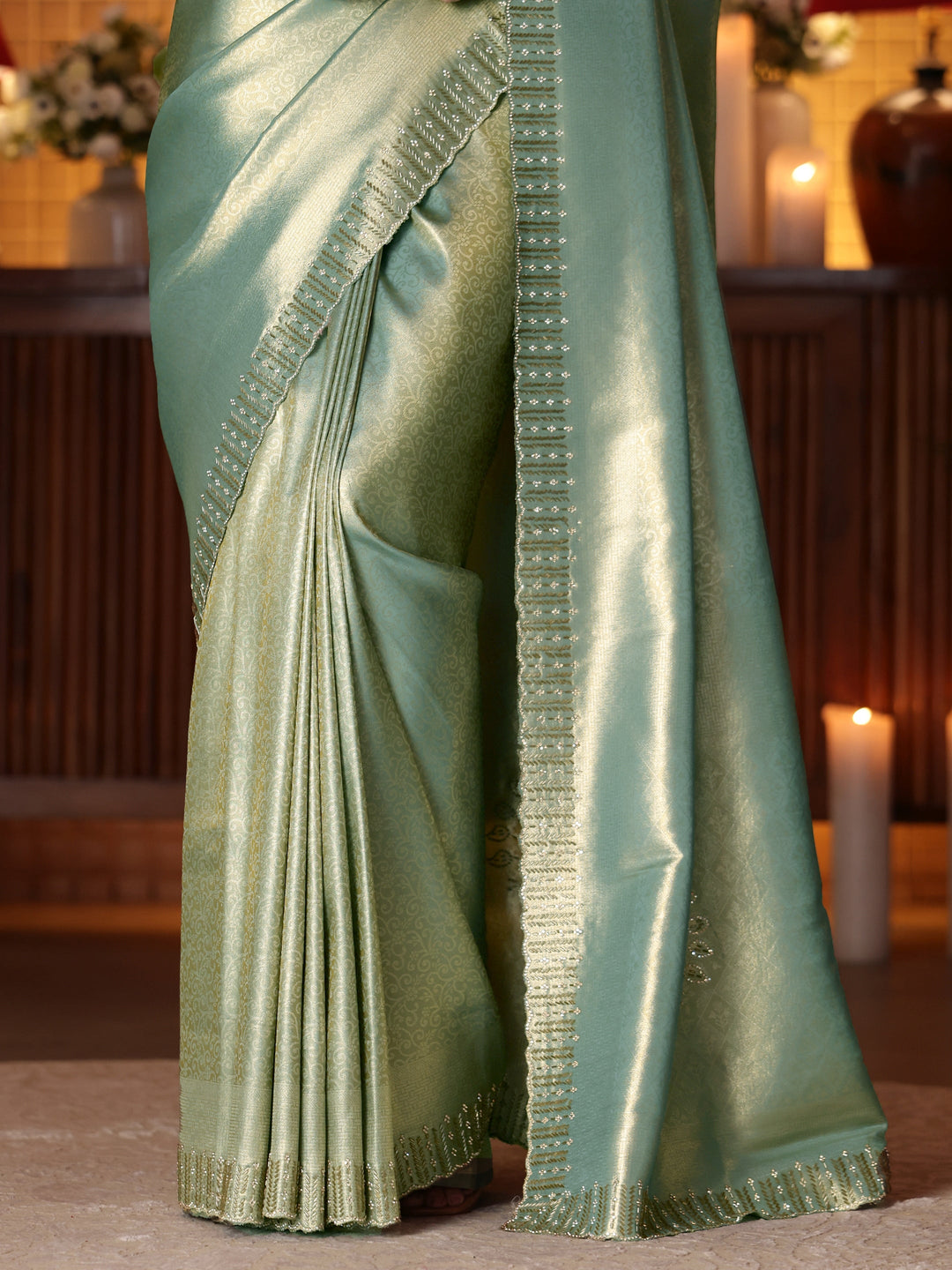 Libas Blue Floral Woven Design Silk Blend Saree