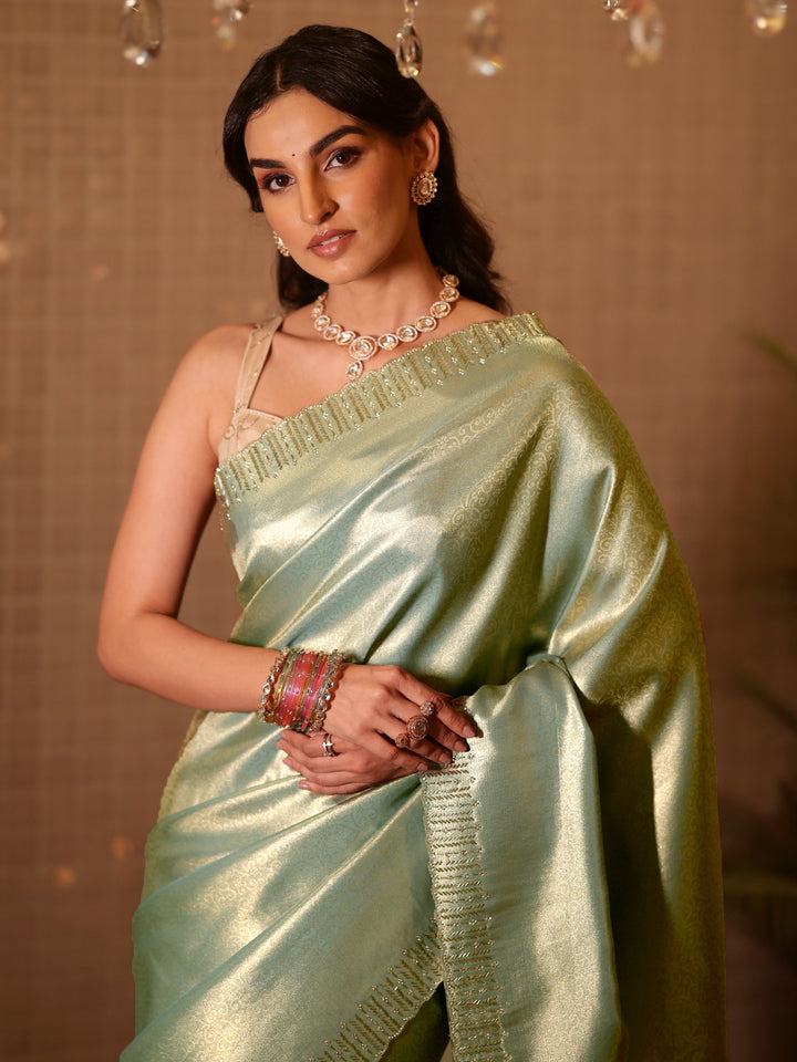 Libas Blue Floral Woven Design Silk Blend Saree