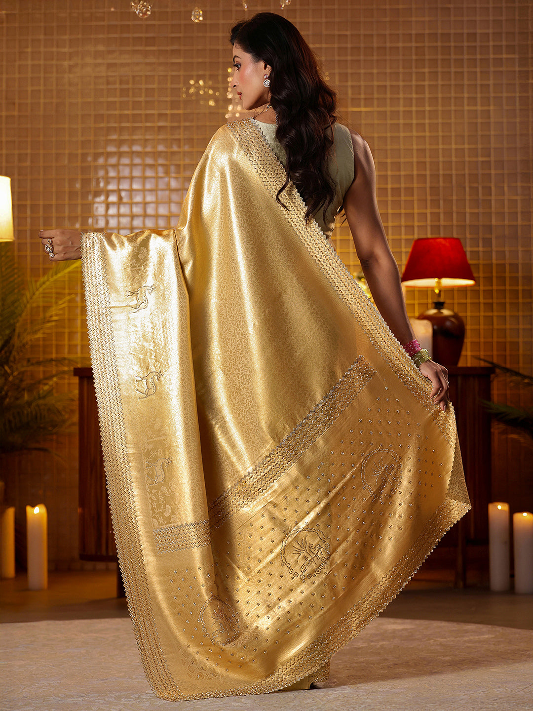 Libas Gold Floral Woven Design Silk Blend Saree