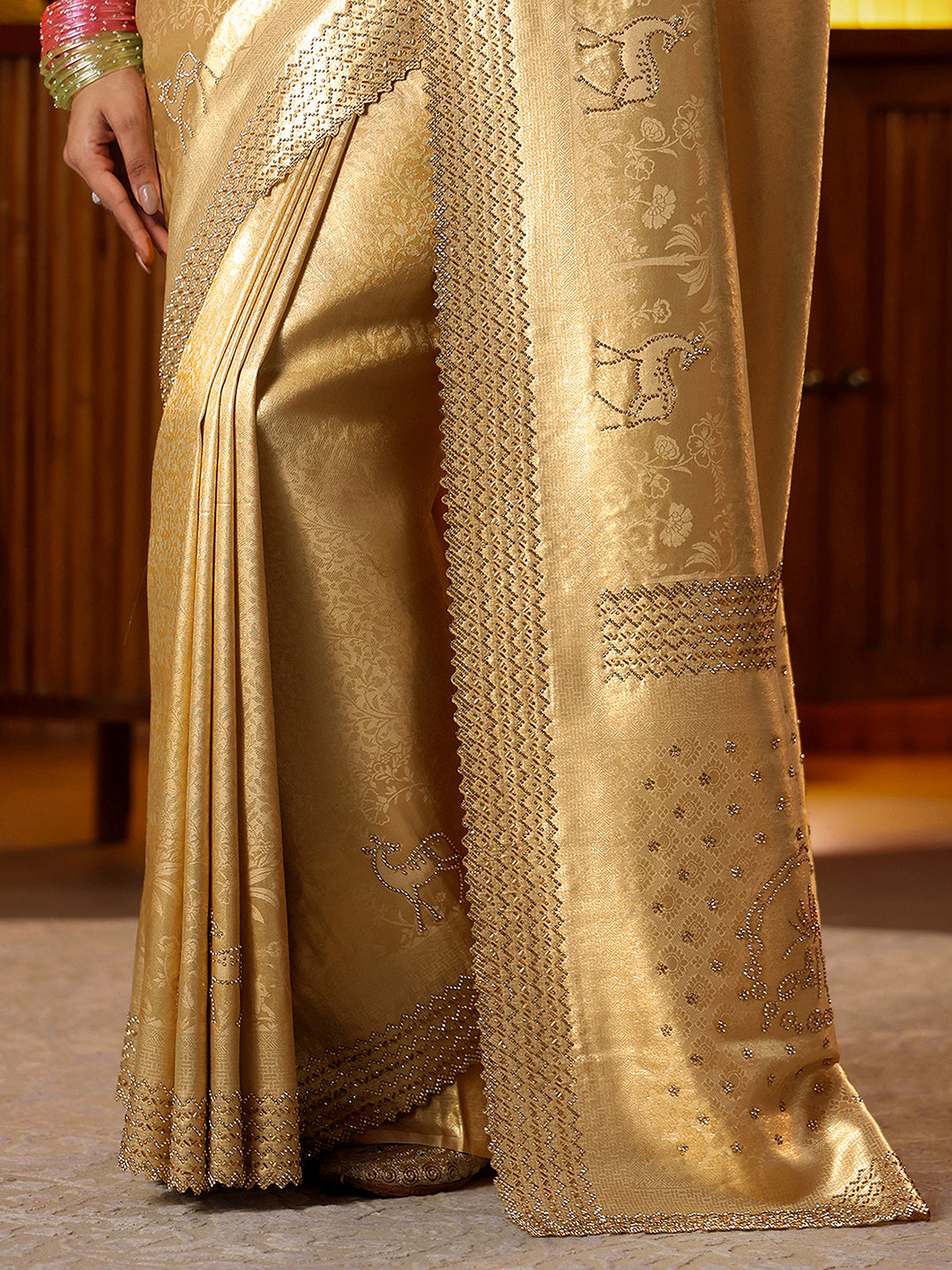 Libas Gold Floral Woven Design Silk Blend Saree