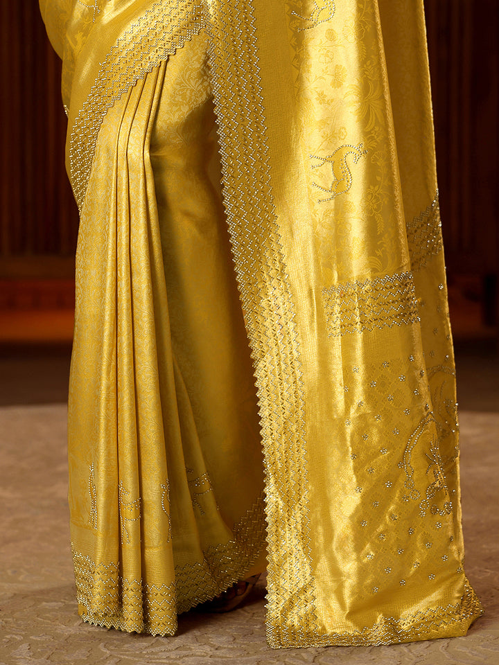 Libas Mustard Floral Woven Design Silk Blend Saree