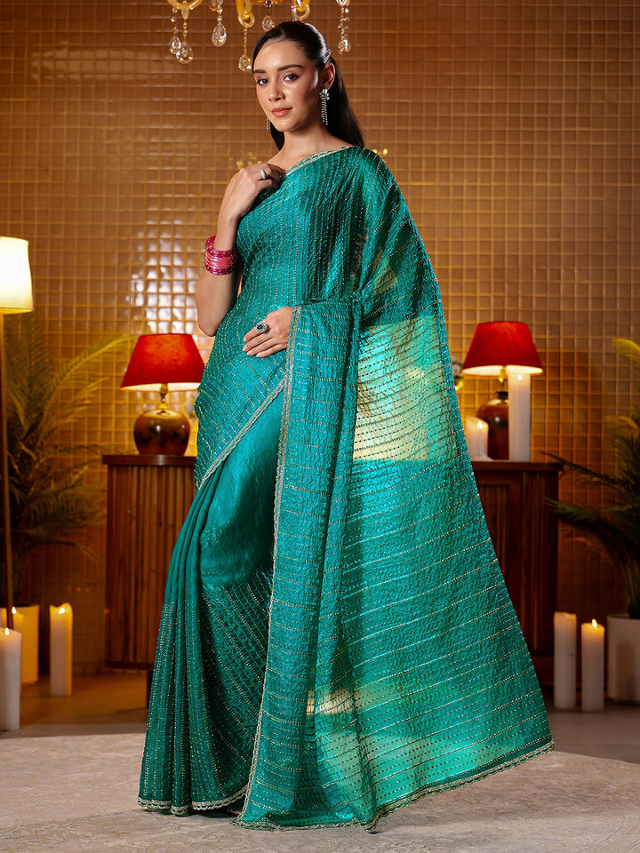 Libas Green Embellished Tissue Saree