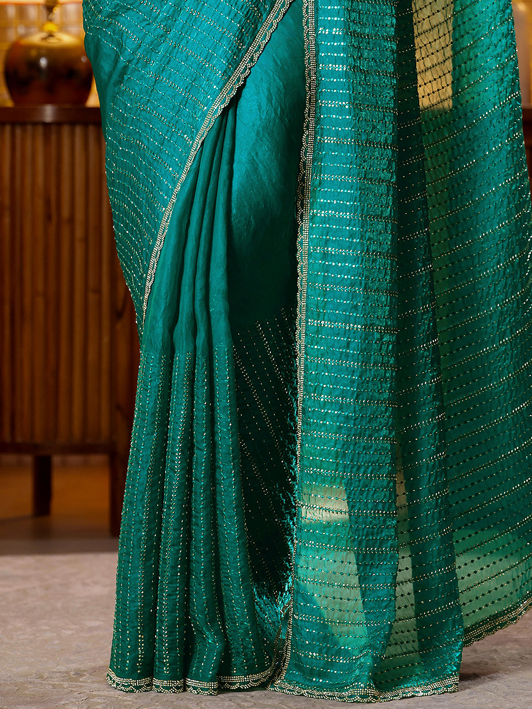 Libas Green Embellished Tissue Saree