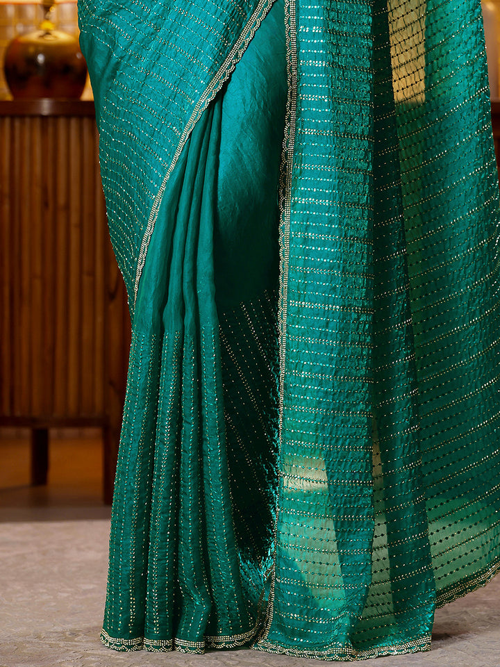 Libas Green Embellished Tissue Saree