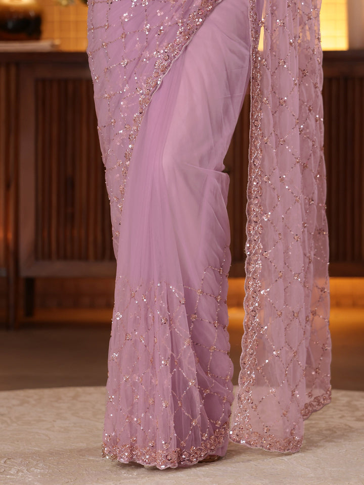 Libas Lavender Embellished Net Saree