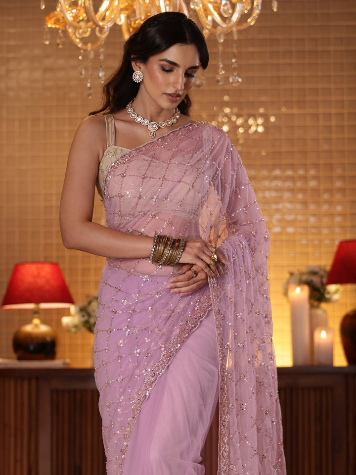 Libas Lavender Embellished Net Saree