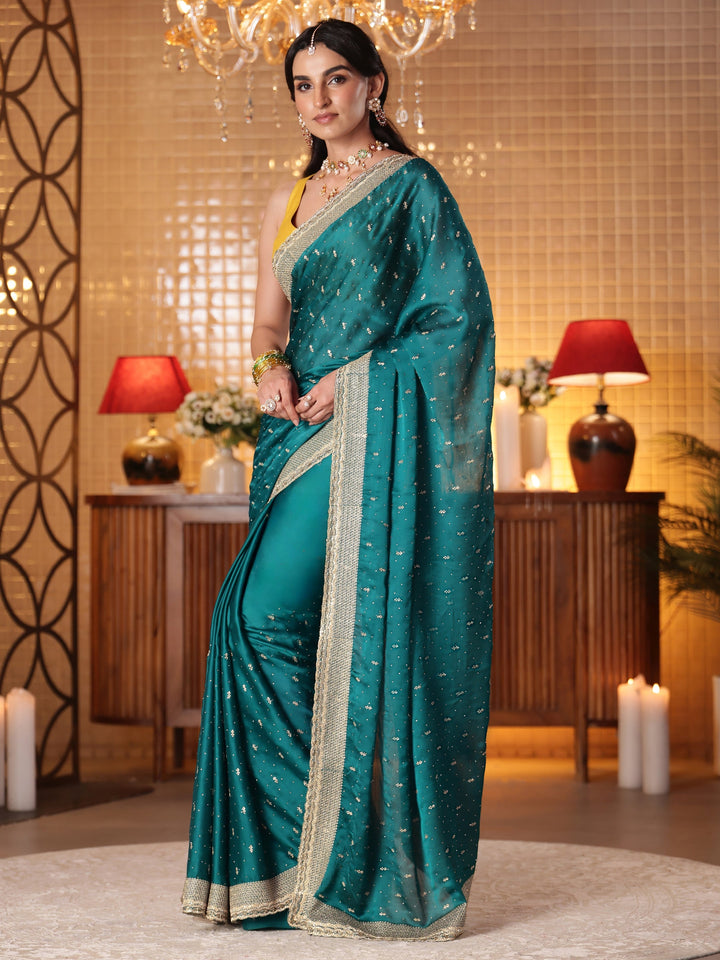 Libas Green Embellished Chiffon Saree