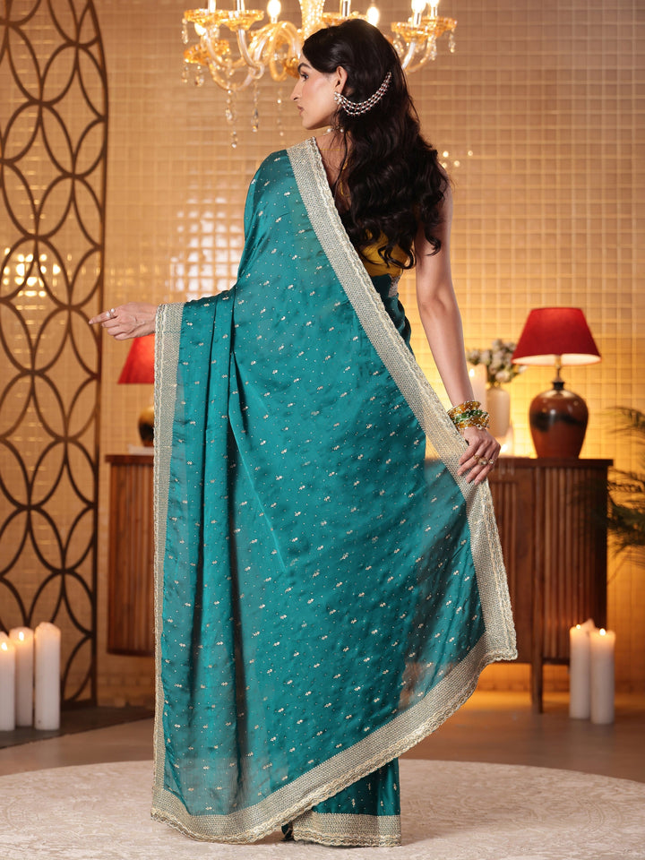 Libas Green Embellished Chiffon Saree