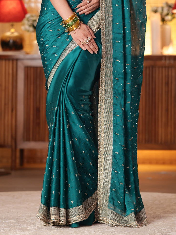 Libas Green Embellished Chiffon Saree